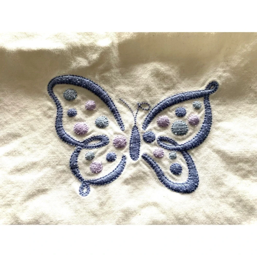 Pottery Barn Kitchen Tea Towel LOT of 2 Embroidered Butterfly Purple White